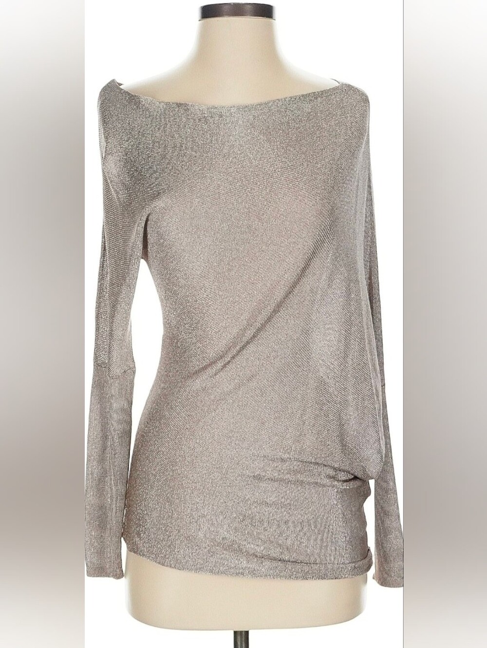 Reiss Metallic Taupe Boatneck Long-Sleeve Top